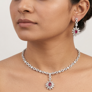 Elegant 925 Sterling Silver Necklace Set with Crystal Pendant & Stud Earrings